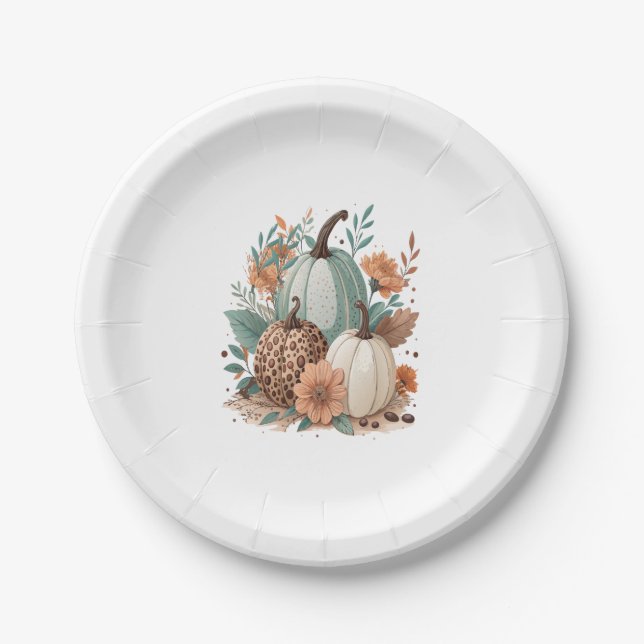 Prato De Papel Pumpkin Boho Floral (Frente)