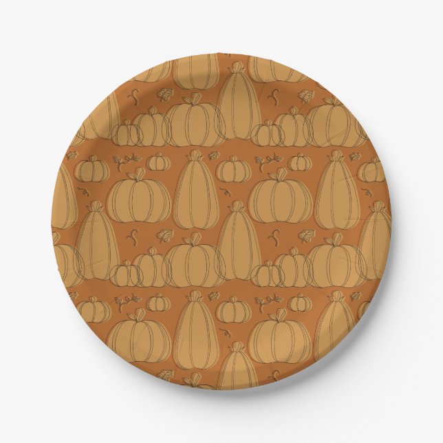 Prato De Papel Pumpkin de queda moderna em laranja (Frente)