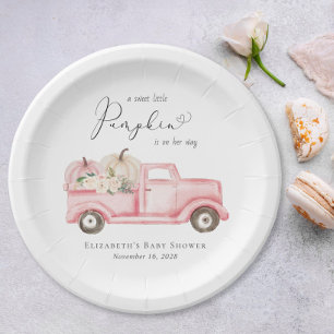 Prato De Papel Pumpkin Floral Truck Watercolor Baby Girl Chá