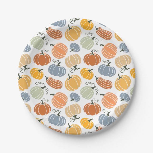 Prato De Papel Pumpkin Gourd Padrão Colorido (Frente)