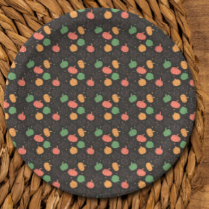 Prato De Papel Pumpkin Halloween - padrão preto laranja verde