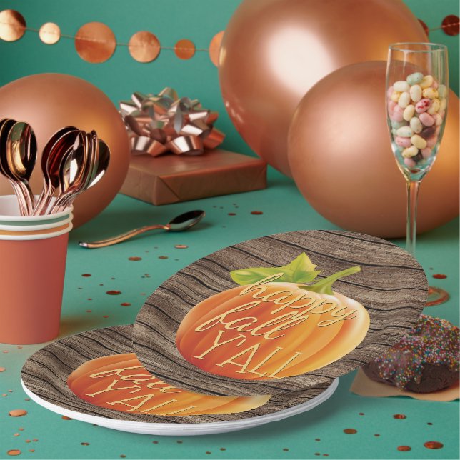 Prato De Papel Pumpkin Laranja Feliz Queda Pumpkin em Aviões (Múltiplo)
