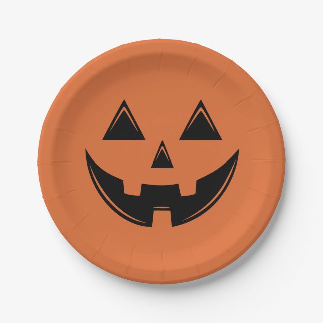 Prato De Papel Pumpkin Laranja Halloween Jack o Lanterna Papel Pl (Frente)