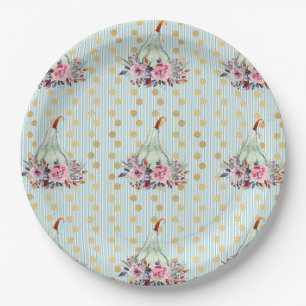 Prato De Papel Pumpkin pastel elegante outono floral chaleira de 