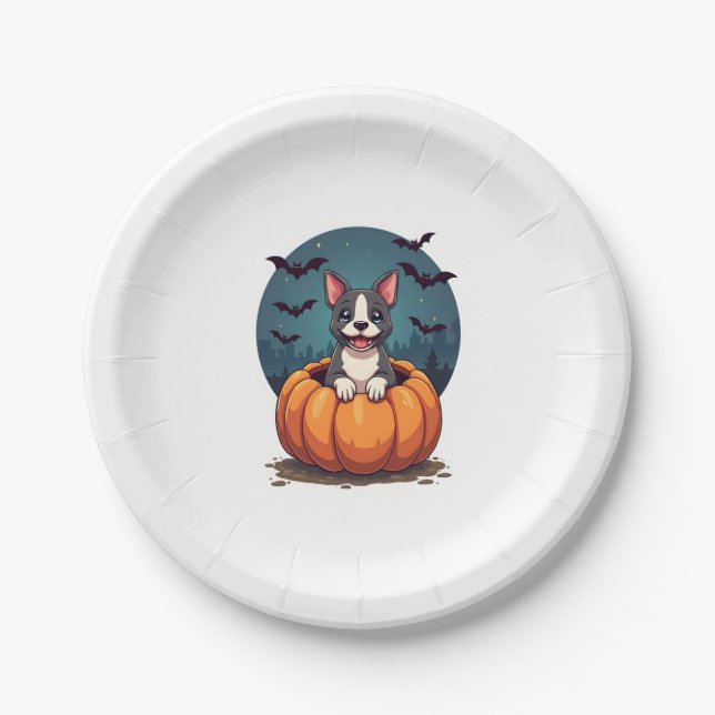 Prato De Papel Pumpkin Pitbull Smile (Frente)