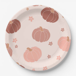 Prato De Papel Pumpkin Retro Cor-de-Rosa Primeiro Papel de Aniver