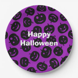 Prato De Papel Pumpkin Roxo do Feliz Halloween