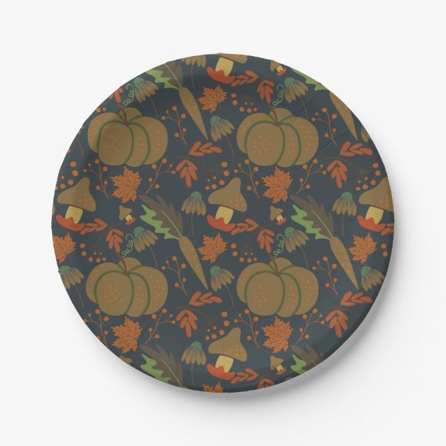 Prato De Papel Pumpkin sem pele e cenoura fundo escuro (Frente)