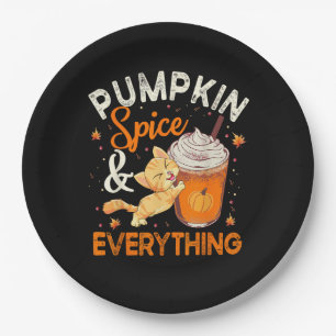 Prato De Papel Pumpkin Spice Tudo Camisa Gato Fato De Gato Fora D