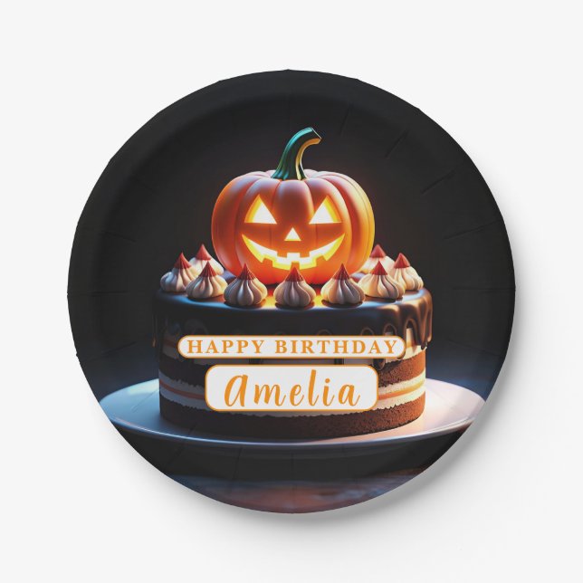 Prato De Papel Pumpkin Spooky Halloween - Placa de Papel de Anive (Frente)