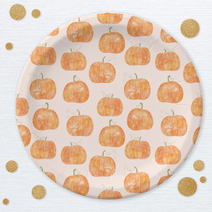 Prato De Papel Pumpkin Watercolor