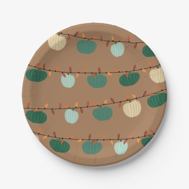 Prato De Papel Pumpkins e Luzes (Frente)