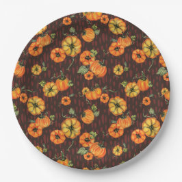 Prato De Papel Pumpkins Laranja/Preto com Aquarela