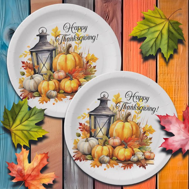 Prato De Papel Pumpkins Maple Tree Deixa Lâmpada Graças (Criador carregado)