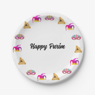 Prato De Papel Purim Mascarada Hat e Hamentashen Paper Plate