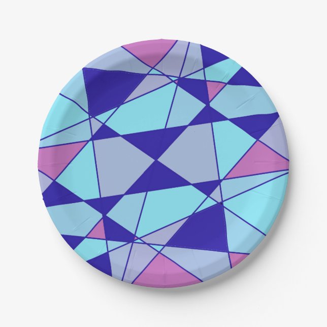 Prato De Papel Purple blue pink triangle abstract  (Frente)