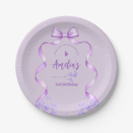 Prato De Papel Purple Bow Birthday Any Age