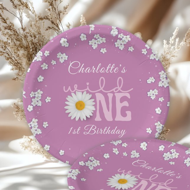 Prato De Papel Purple Daisy Wild One 1st Birthday  (Criador carregado)