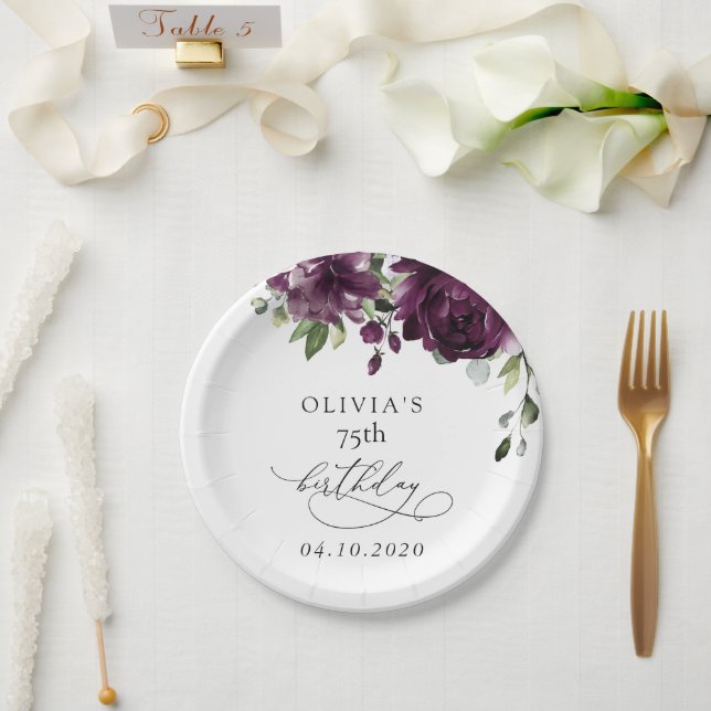 Prato De Papel Purple Flowers, Plum Flowers, Boho, Birthday (Casamento)