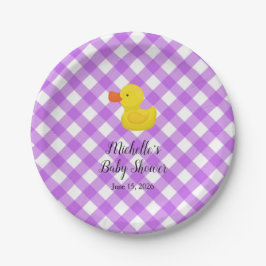 Prato De Papel Purple Gingham Rubber Duckie Baby Shower
