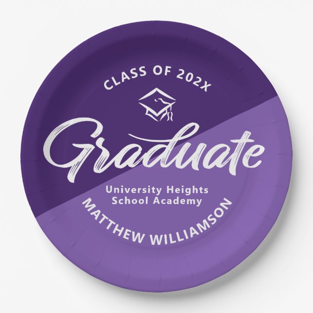 Prato De Papel Purple Graduation Bold Retro Script Cap Icon (Frente)
