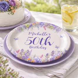 Prato De Papel Purple Lavender Floral 50th Birthday