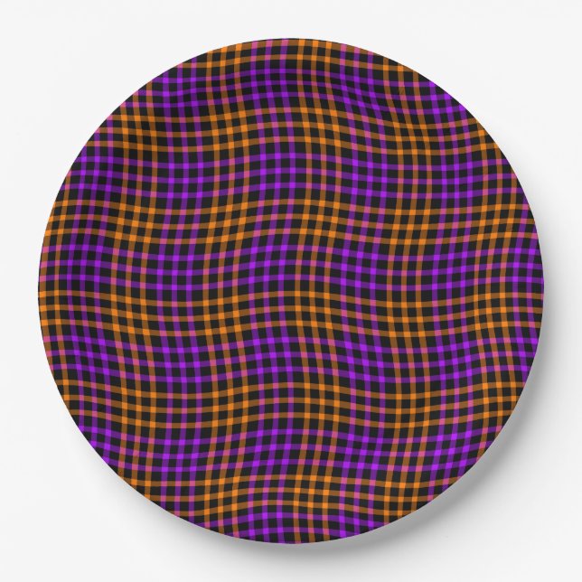 Prato De Papel Purple Orange Plaid Checker Seamless Pattern (Frente)