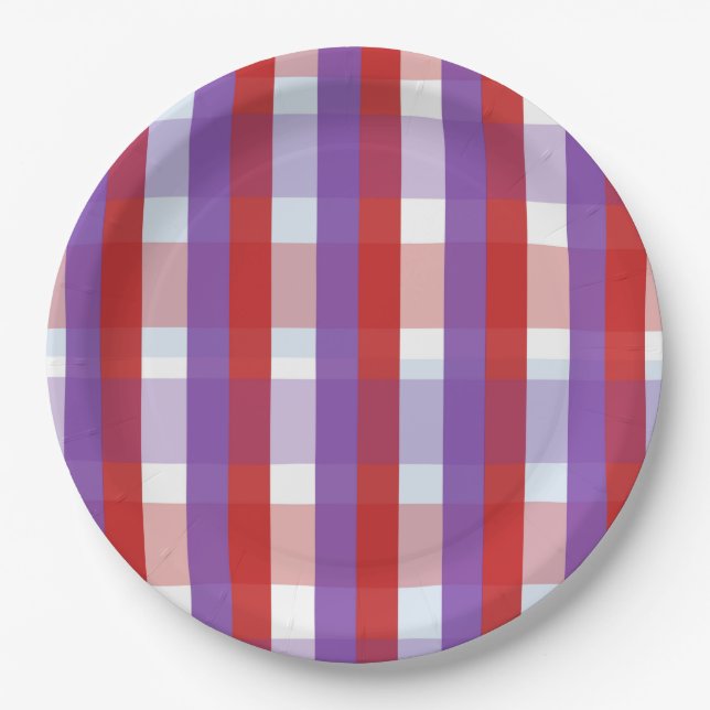 Prato De Papel Purple, Red and Pink Gingham (Frente)
