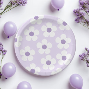 Prato De Papel Púrpura Daisy Floral Birthday Elegante