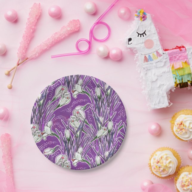 Prato De Papel Púrpura Floral de Primavera Flor Branco (Festa)