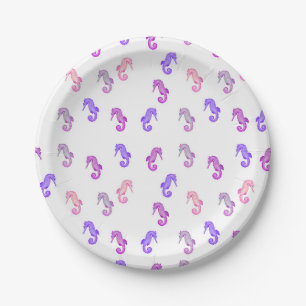 Prato De Papel Púrpura rosa e Lilac-Tiny Seacavalo Padrão