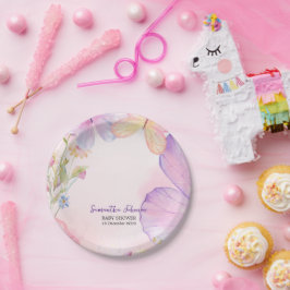 Prato De Papel Púrpura Rosa Oh Chá de fraldas de borboleta