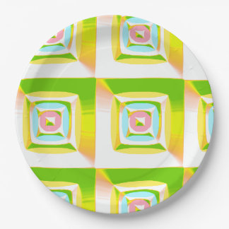 Prato De Papel Quadrados 3D Inflados Verde Lima Amarelo Azul Rosa
