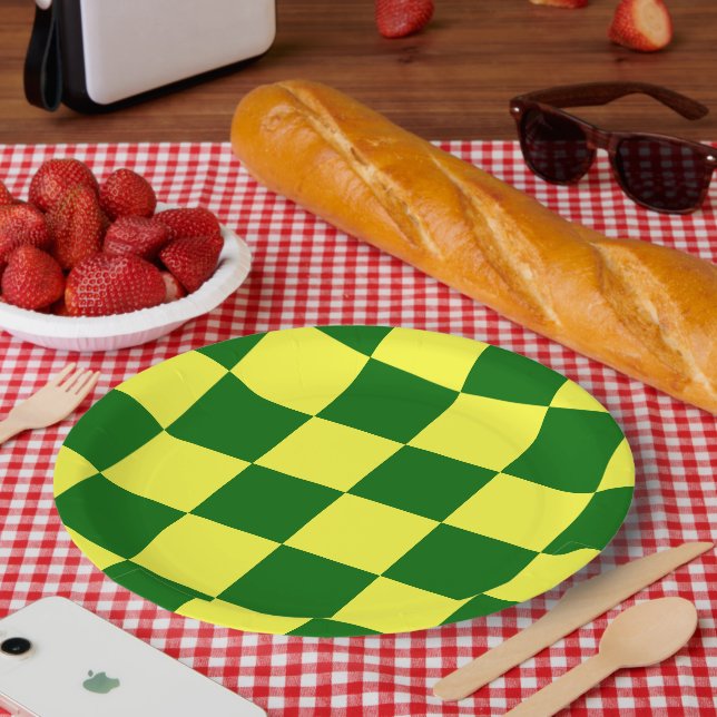 Prato De Papel Quadrados Amarelos e Verdes (Piquenique)