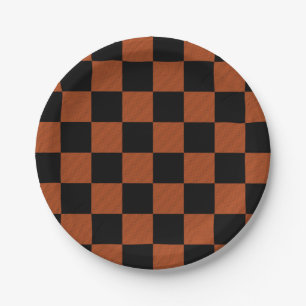 Prato De Papel Quadrados Xadrez Preto e Laranja de Plaid de Búfal