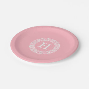 Prato De Papel Quadro-chave grego branco cor-de-rosa com imagem i