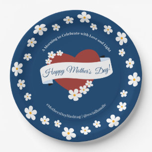Prato De Papel Quadro de Flores Coração Feliz Dia das Mães Evento