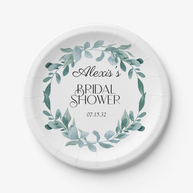 Prato De Papel Quadro de Verde Folhagem de Eucalipto Verde Azul C (Frente)