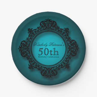 Prato De Papel Quadro de Vintagem em Azul - 50.º Aniversário de P
