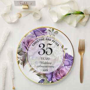 Prato De Papel Qualquer Aniversário de Casamento (35) de Rosas de