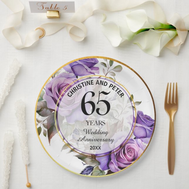Prato De Papel Qualquer Aniversário de Casamento (65) de Rosas de (Casamento)