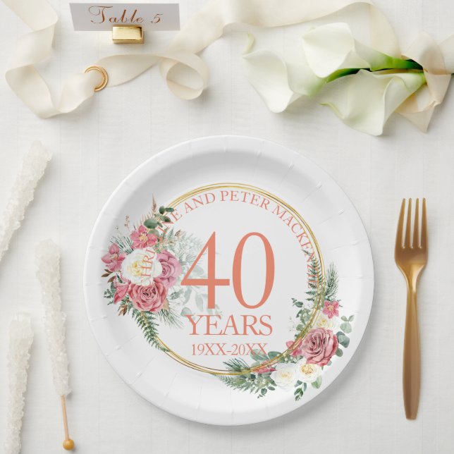 Prato De Papel Qualquer Aniversário de Rosas Blush de Casamento (Casamento)