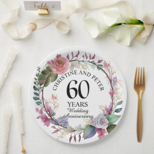 Prato De Papel Qualquer Casamento (60) Aniversário Floral Elegant