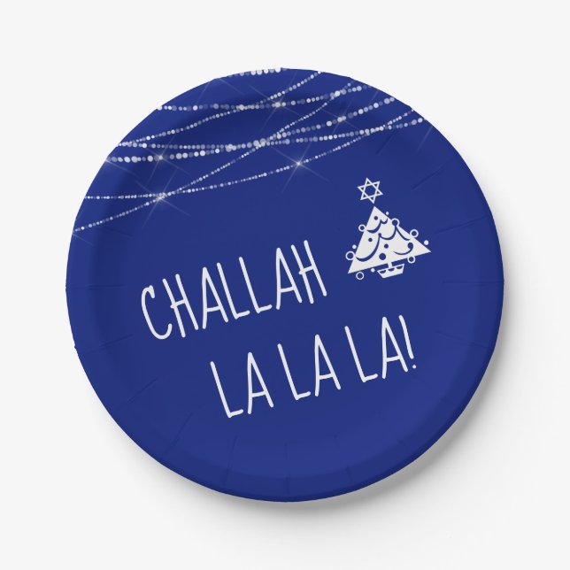Prato De Papel Qualquer Challah Cinho La Chrismukkah | Azul (Frente)