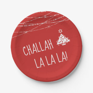 Prato De Papel Qualquer Challah Cinho La Chrismukkah   Vermelha