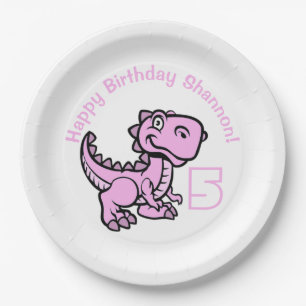Prato De Papel Qualquer Dinossauro Rosa T Rex Idade Aniversário