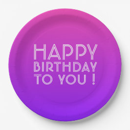 Prato De Papel Qualquer Nome Editável Feliz Aniversário Rosa Roxo