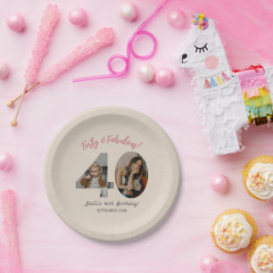 Prato De Papel Quarenta & Fabuloso Foto Personalizada 40º Anivers