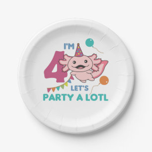 Prato De Papel Quarto Aniversário Axolotl, 4 anos, Sweet Axolotl