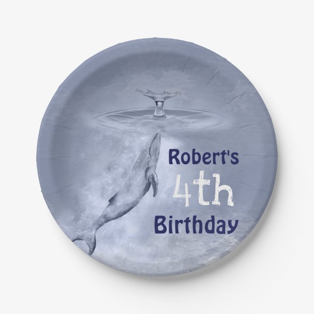 Prato De Papel Quarto Aniversário da Baleia Azul (Frente)